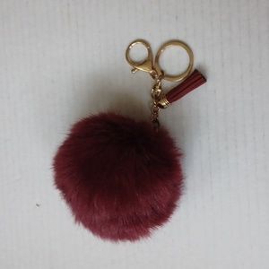 4/$40 Burgundy Fuzzy Ball Keychain With Tassel